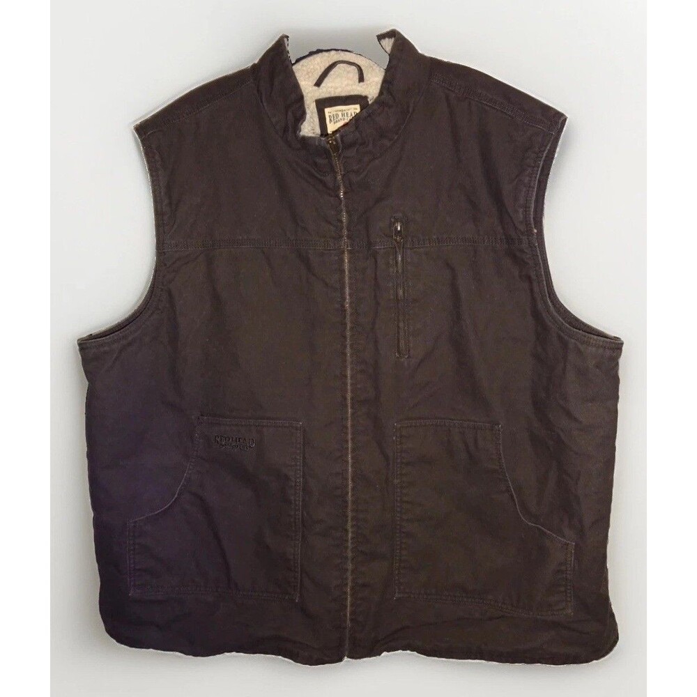 Redhead Duck Canvas Vest Fleece Lined Insulated Zip Front Men's 3XL Brown